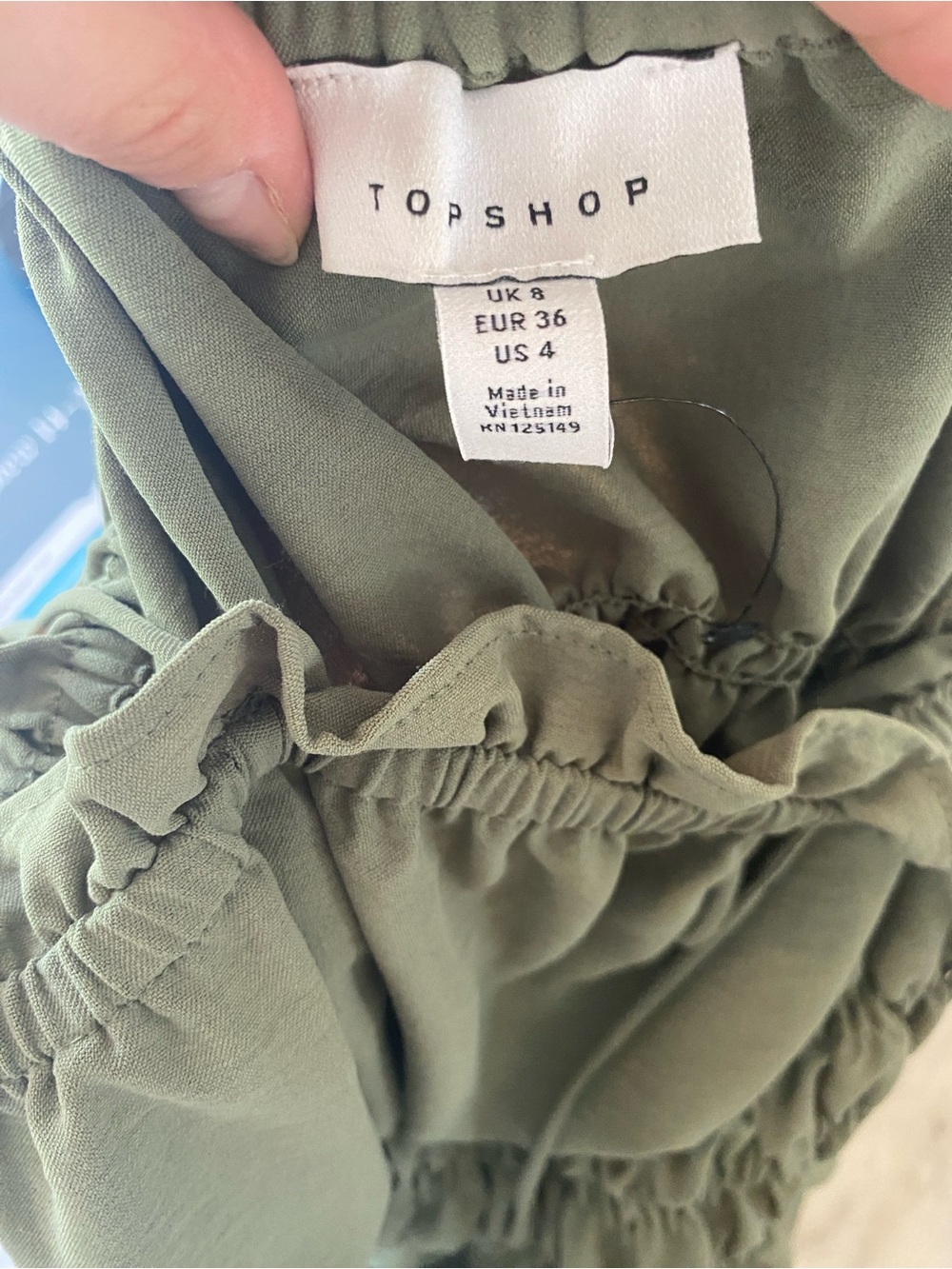 Topshop Olive Green Smocked Tank with Tie Straps - Picture 3 of 3